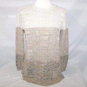 Jeanne Pierre Tri Colour cotton cable knit front pockets sweater Womens M